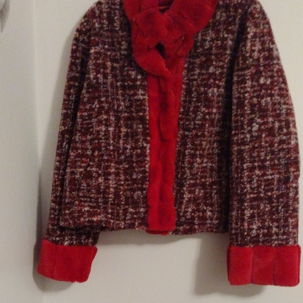 Various Shades Of Tweed Jacket with Faux Fur Trim Beautiful Size XL